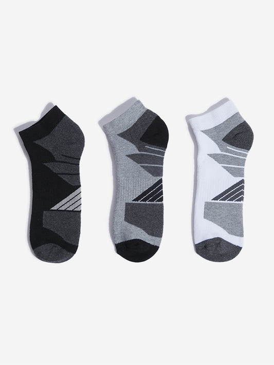 WES Lounge Grey Geometrical Printed Socks - Pack of 3
