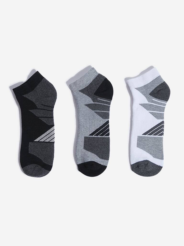 WES Lounge Grey Geometrical Printed Cotton Blend Socks - Pack of 3
