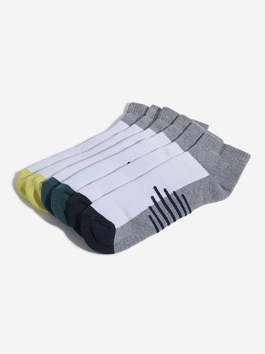 WES Lounge Grey Stripe Printed Cotton Blend Socks - Pack of 3