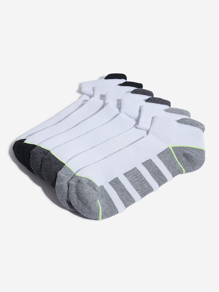 WES Lounge Grey Colour-Blocked Design Cotton Blend Socks - Pack of 3