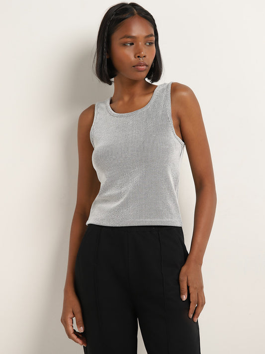 Studiofit Black and White Ribbed Cotton Top