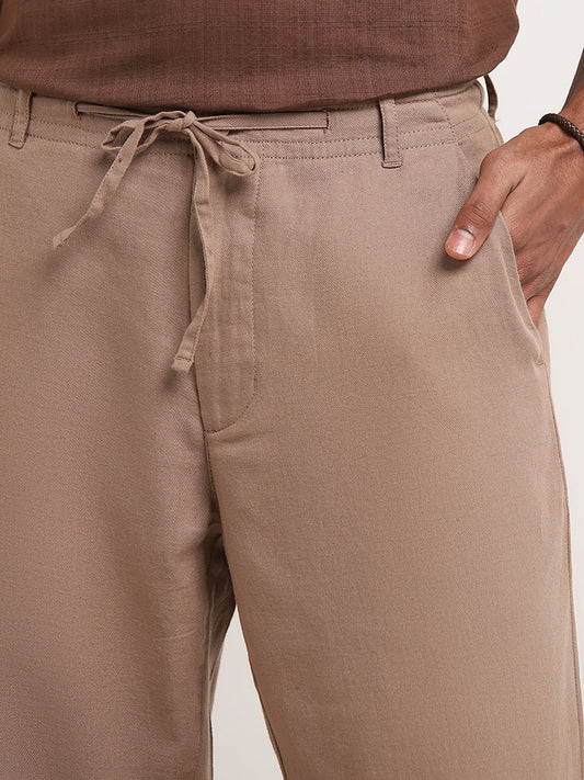 ETA Taupe Relaxed-Fit Mid Rise Cotton Blend Chinos