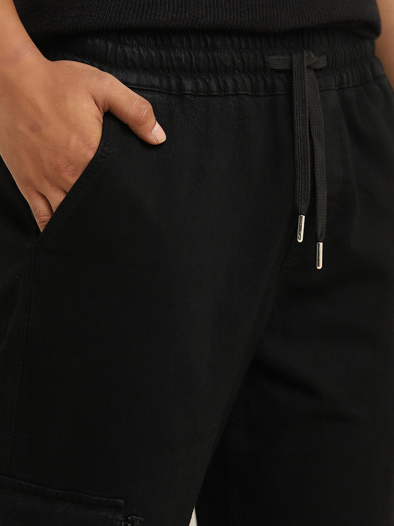 Nuon Black Relaxed-Fit Mid-Rise Cotton-Blend Cargo Chinos