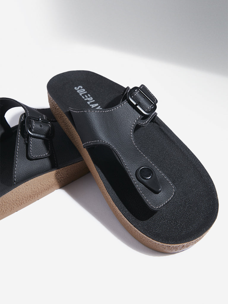 Westside SOLEPLAY Men's Black Thong-Strap Sandals Zoomed View