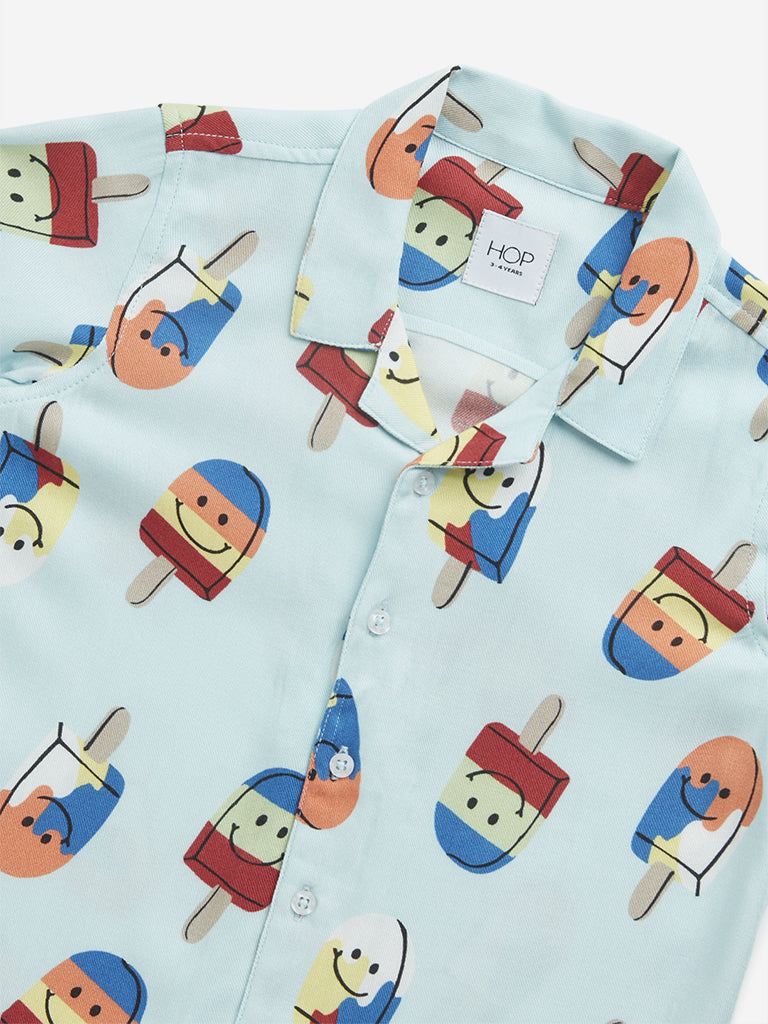 Westside HOP Kids Light Blue Ice-Cream Printed Resort-Fit Shirt for Casual Wear Zoomed View