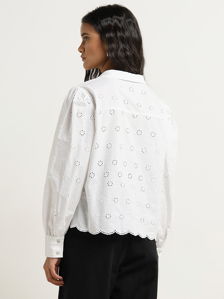 LOV White Cotton Schiffli Detailed Shirt