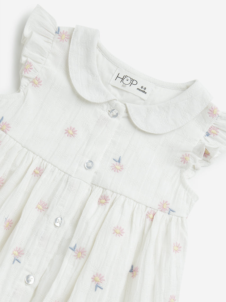 Westside HOP Baby Girl's White Floral Embroidered A-Line Cotton Dress for Casual Wear Zoomed View