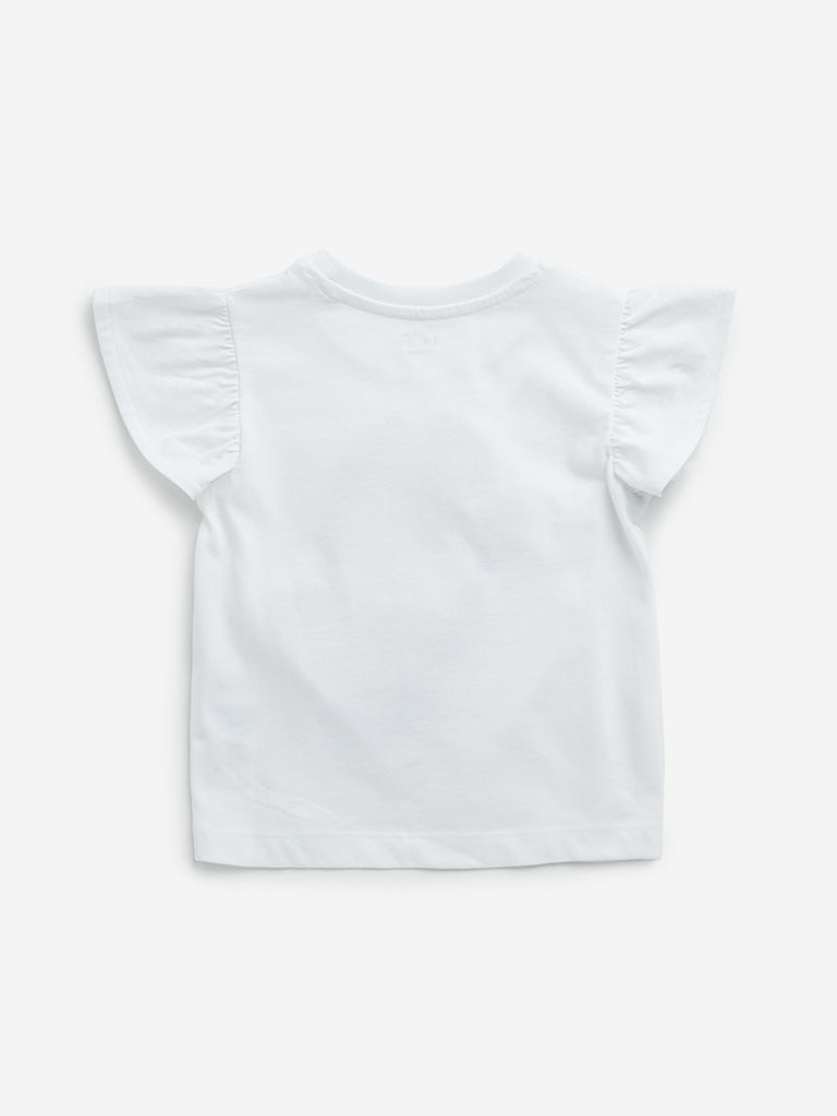 HOP Kids White Unicorn Design Cotton T-Shirt