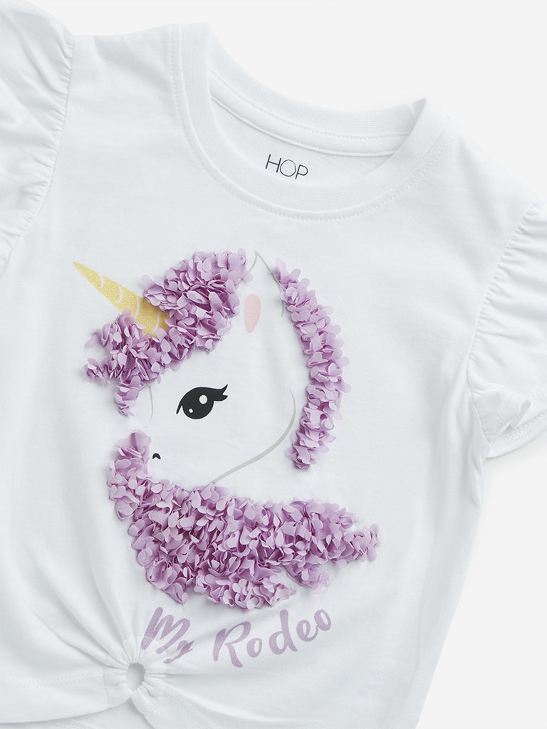 Westside HOP Kids White Unicorn Design Cotton T-Shirt for Casual Wear Zoomed View