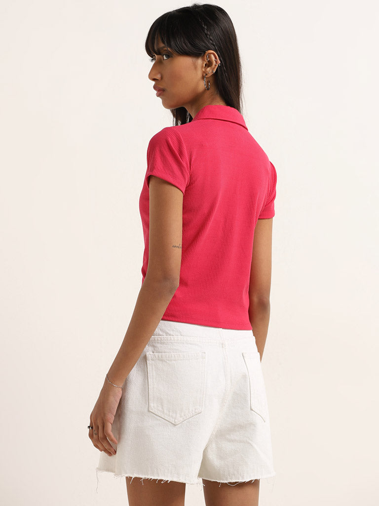 Nuon Fuchsia Ribbed Textured T-Shirt