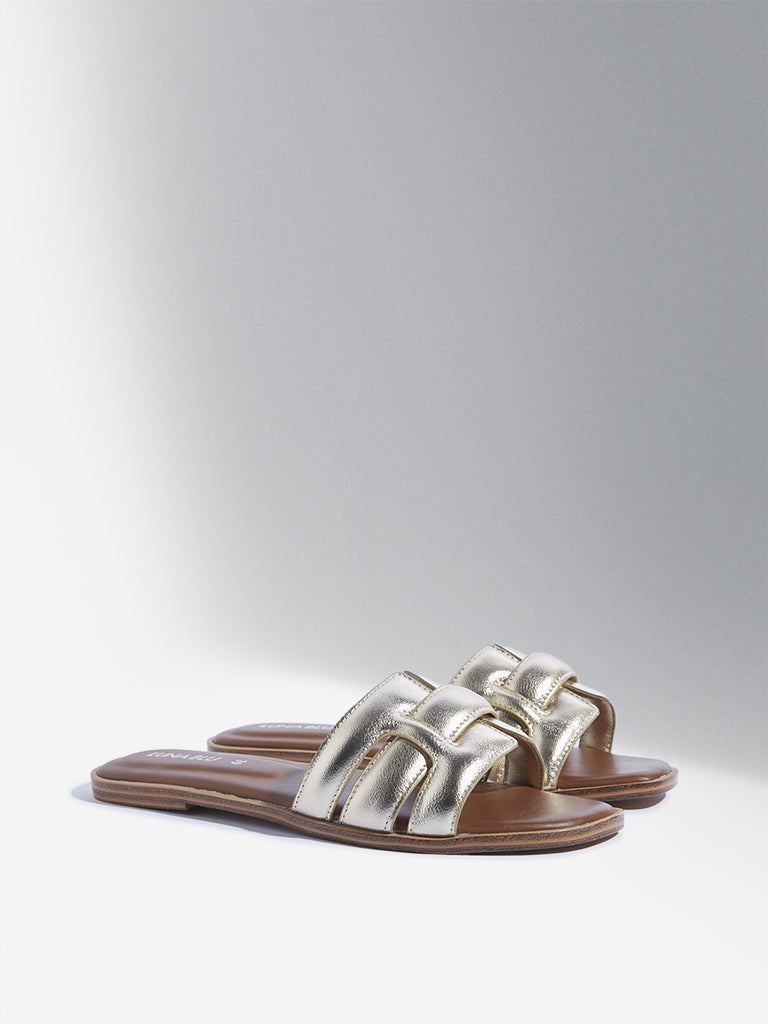 Buy LUNA BLU Gold Multi Strap Slides from Westside