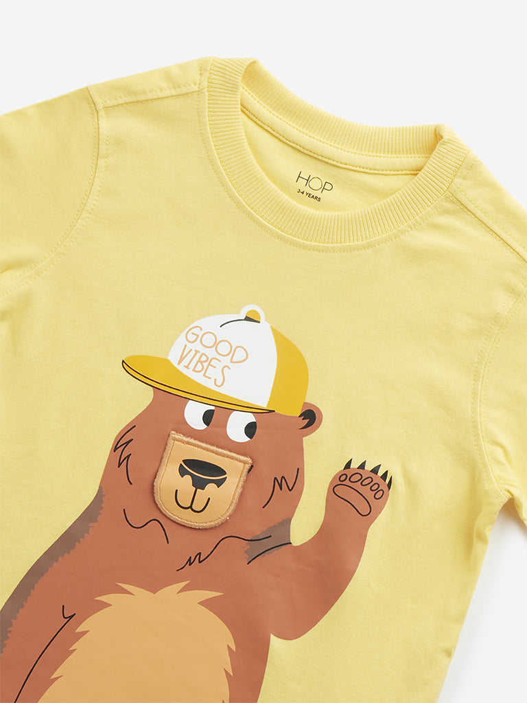 Westside HOP Kids Yellow Bear Printed Cotton T-Shirt for Casual Wear Zoomed View