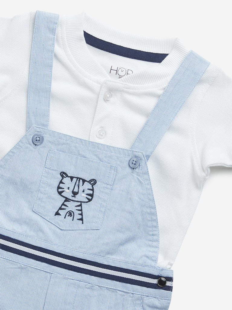 Westside HOP Baby Boy's Blue Tiger Design Dungarees with Cotton T-Shirt Set for Casual Wear Zoomed View