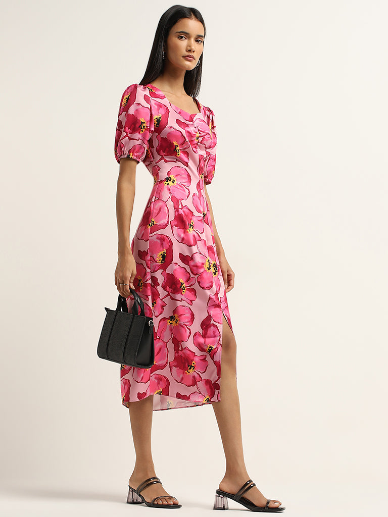 Buy Wardrobe Pink Floral Printed A Line Dress from Westside