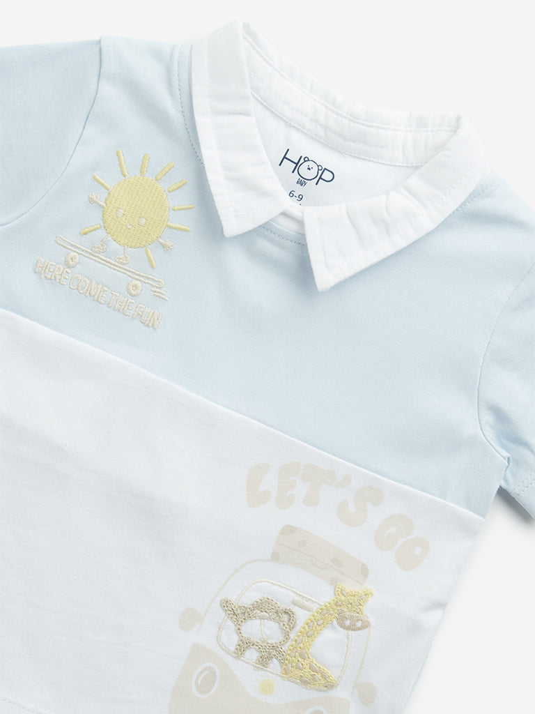 Westside HOP Baby Boy's Light Blue Embroidered Cotton T-Shirt for Casual Wear Zoomed View