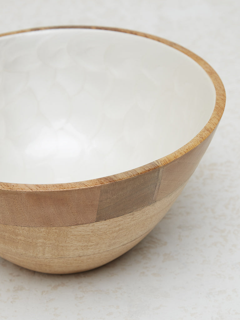 Westside Home White Enamel Wooden Bowl - Large