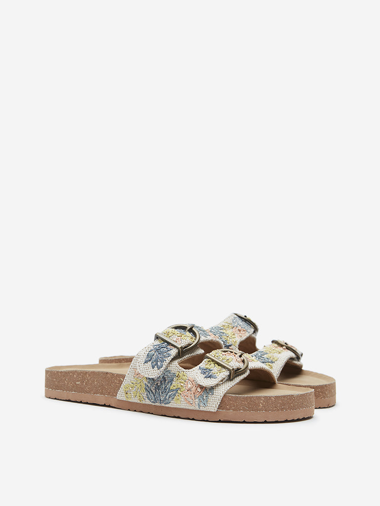 Buy LUNA BLU Multicolour Leaf Embroidered Slip On Sandals from Westside