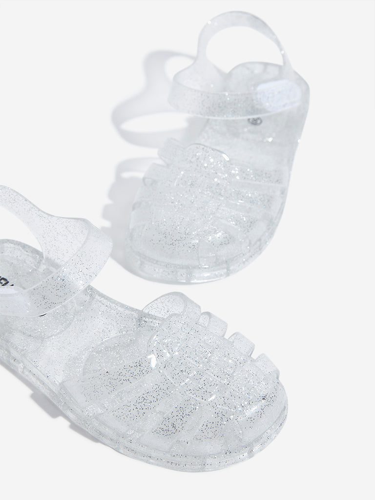 Westside Yellow Kids Silver Shimmer Vinyl Multi-Strap Slingback Sandals for Casual Wear Zoomed View