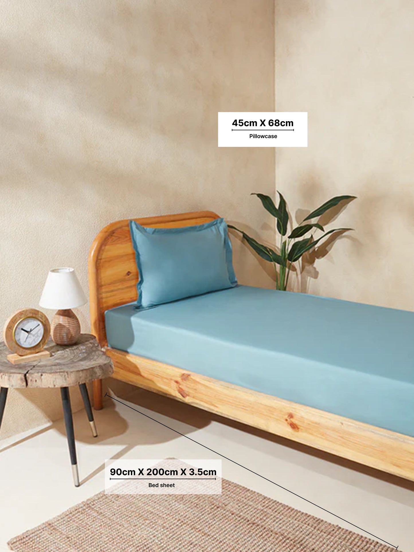 Westside Home Dusty Blue Single Bed Fitted Sheet and Pillowcase Set