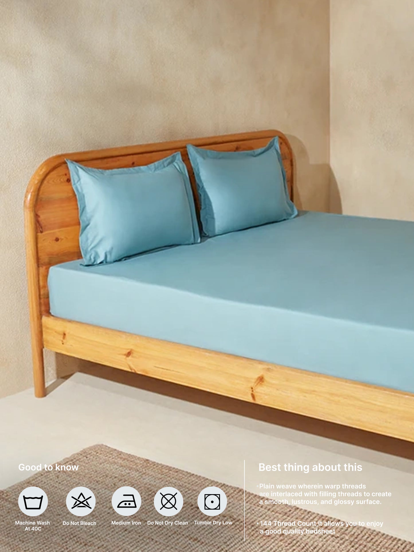 Westside Home Dusty Blue Queen Bed Fitted Sheet and Pillowcase Set