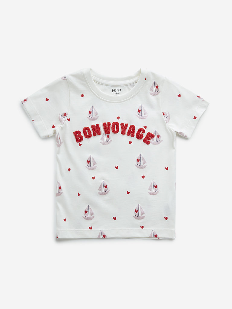Boys Off White Cotton T-shirt
