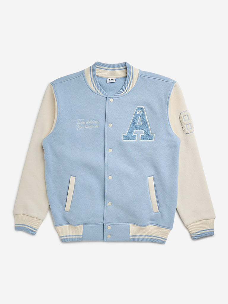 Buy Y F Kids Dusty Blue Varsity Jacket from Westside