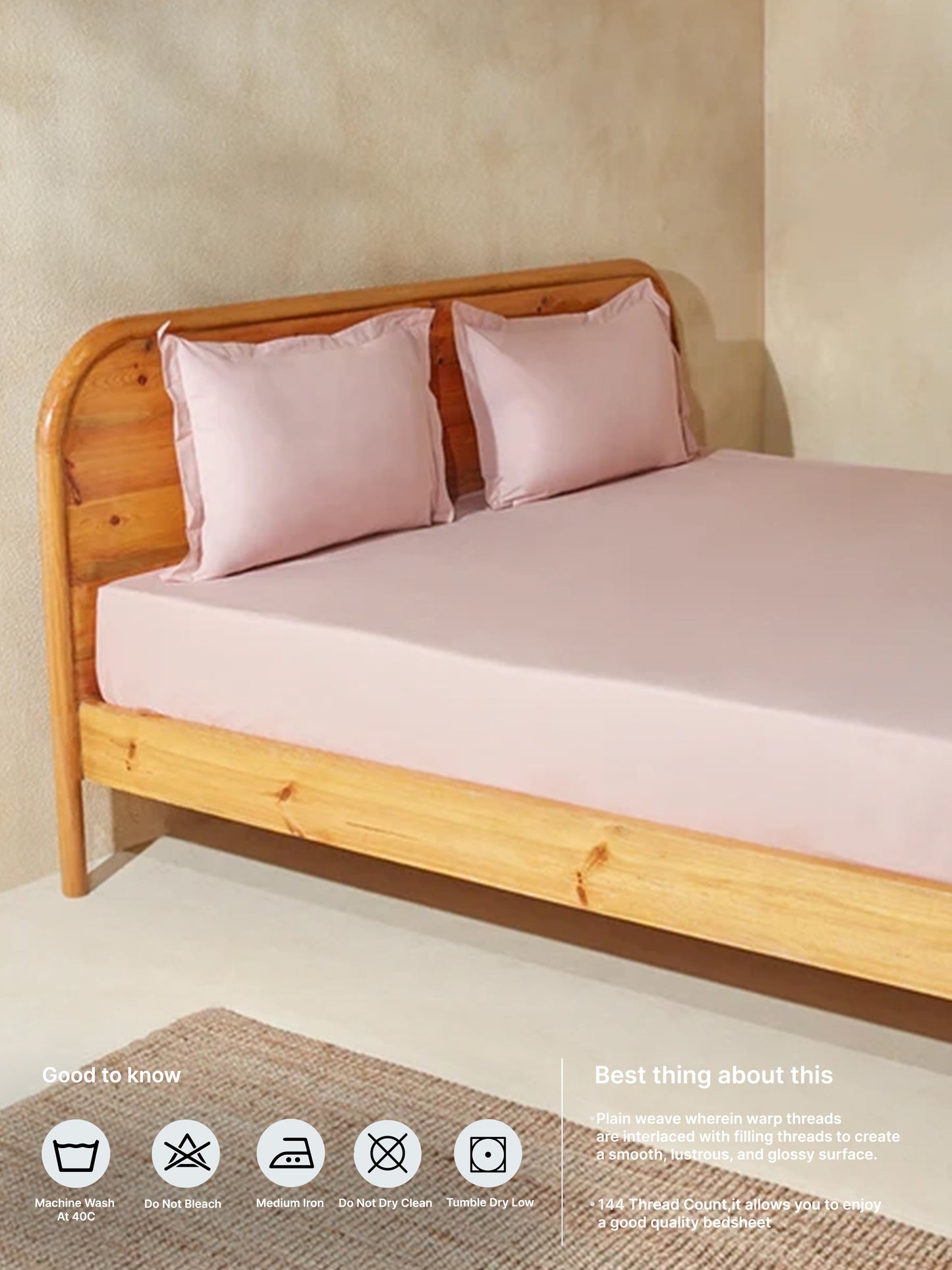 Westside Home Pink Solid Queen Bed Flat Sheet and Pillowcase Set