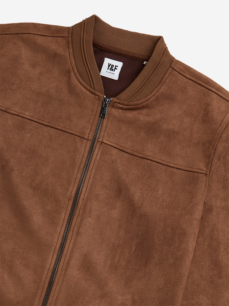 Westside Y&F Boy's Tan Faux-Suede Jacket for Winter Wear Zoomed View