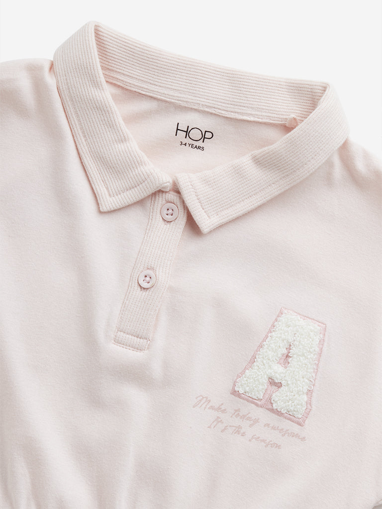 Westside HOP Kids Pink Text Applique Cotton Polo T-Shirt Zoomed View