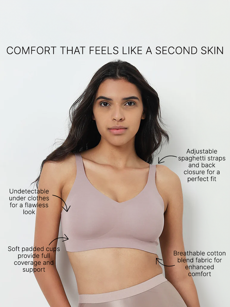 Wunderlove Light Mauve Padded Invisible Cotton-Blend Bra
