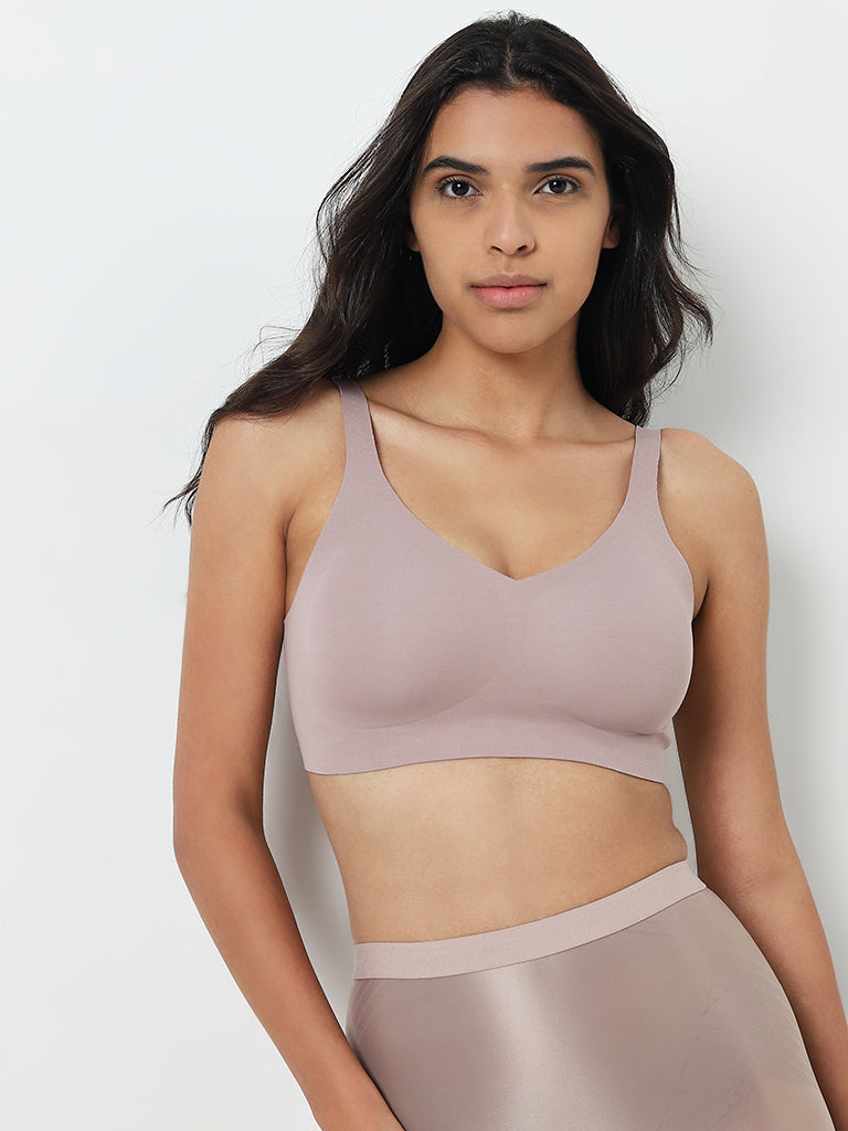Wunderlove Light Mauve Padded Invisible Cotton-Blend Bra