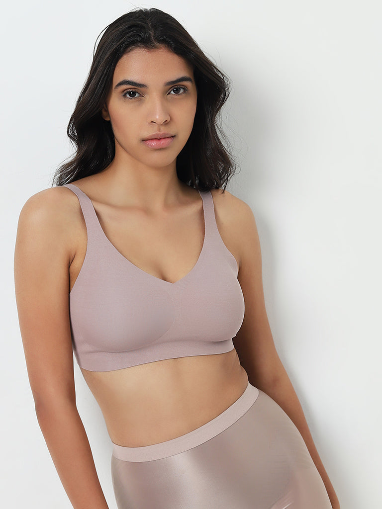 Wunderlove Light Mauve Padded Invisible Cotton-Blend Bra