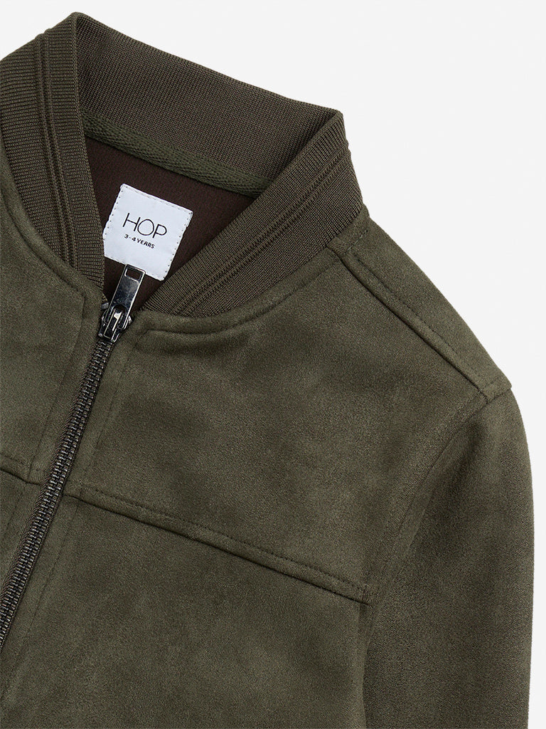 Westside HOP Kids Olive Faux-Suede Jacket for Winter Wear Zoomed View