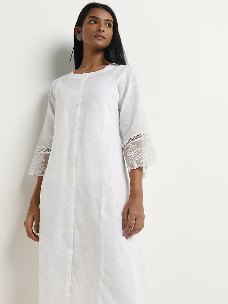 Buy Utsa White Floral Embroidered A Line Cotton Kurta from Westside