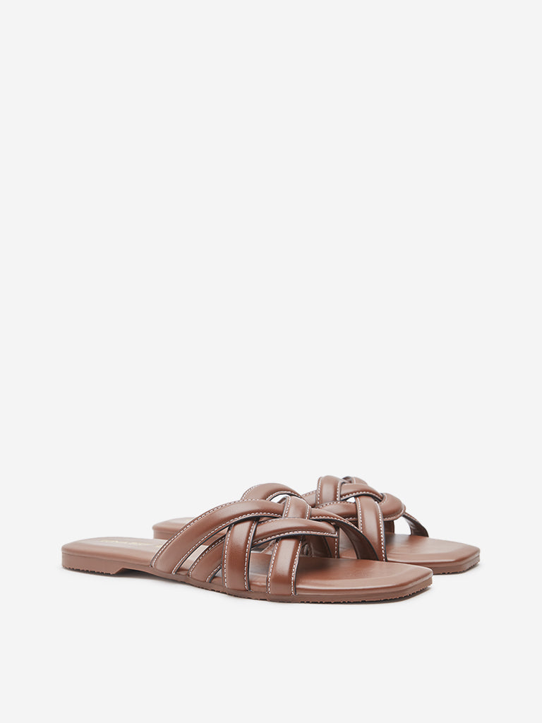 Buy LUNA BLU Tan Multi Strap Slides from Westside