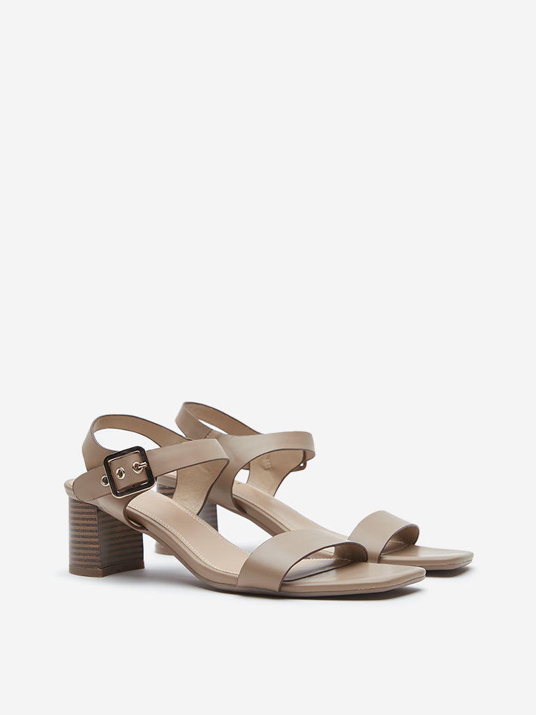 Buy LUNA BLU Taupe Solid Ankle Strap Block Heel Sandals from Westside