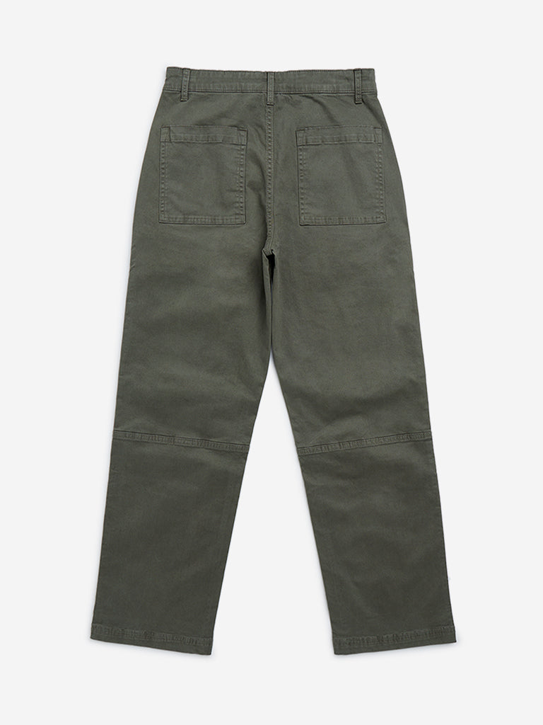 Y&F Kids Olive Cargo-Style Mid-Rise Cotton-Blend Trousers