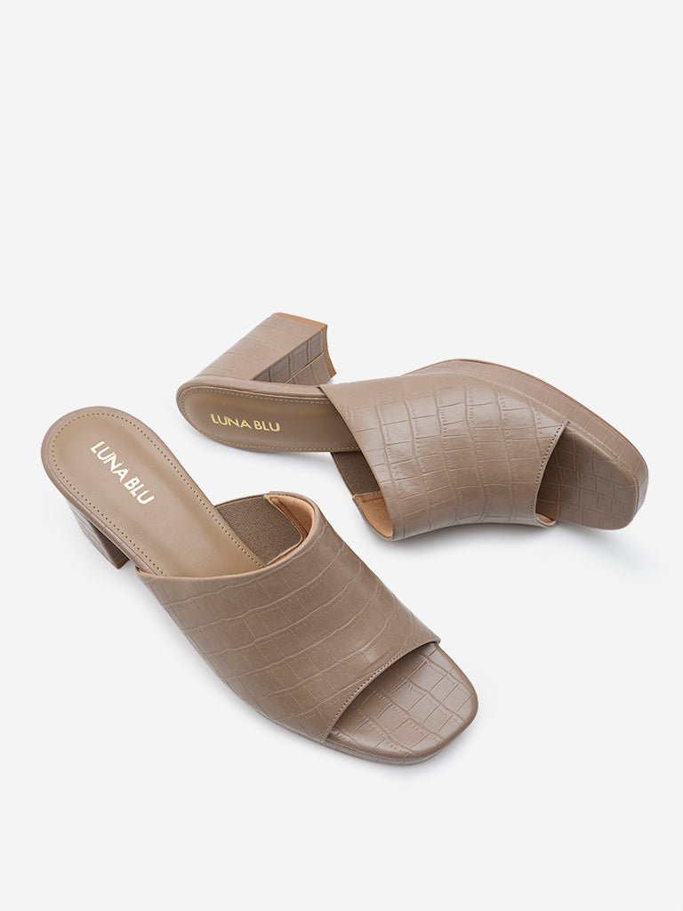 LUNA BLU Taupe Textured Heel Sandals