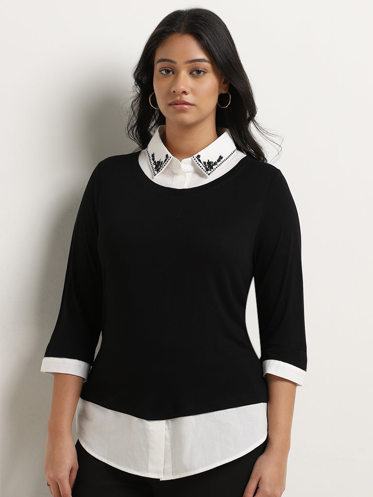 Womens black shirt with white collar new arrivals