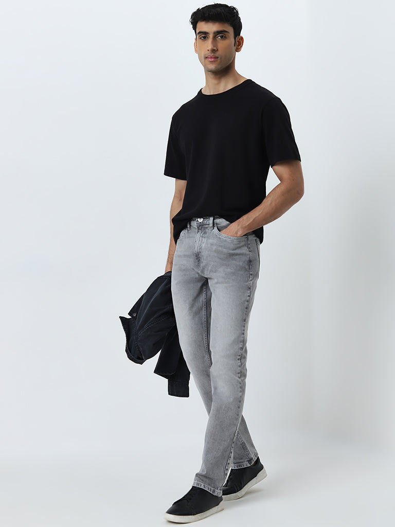 Buy WES Casuals Light Grey Washed Slim-Fit Mid-Rise Jeans from
