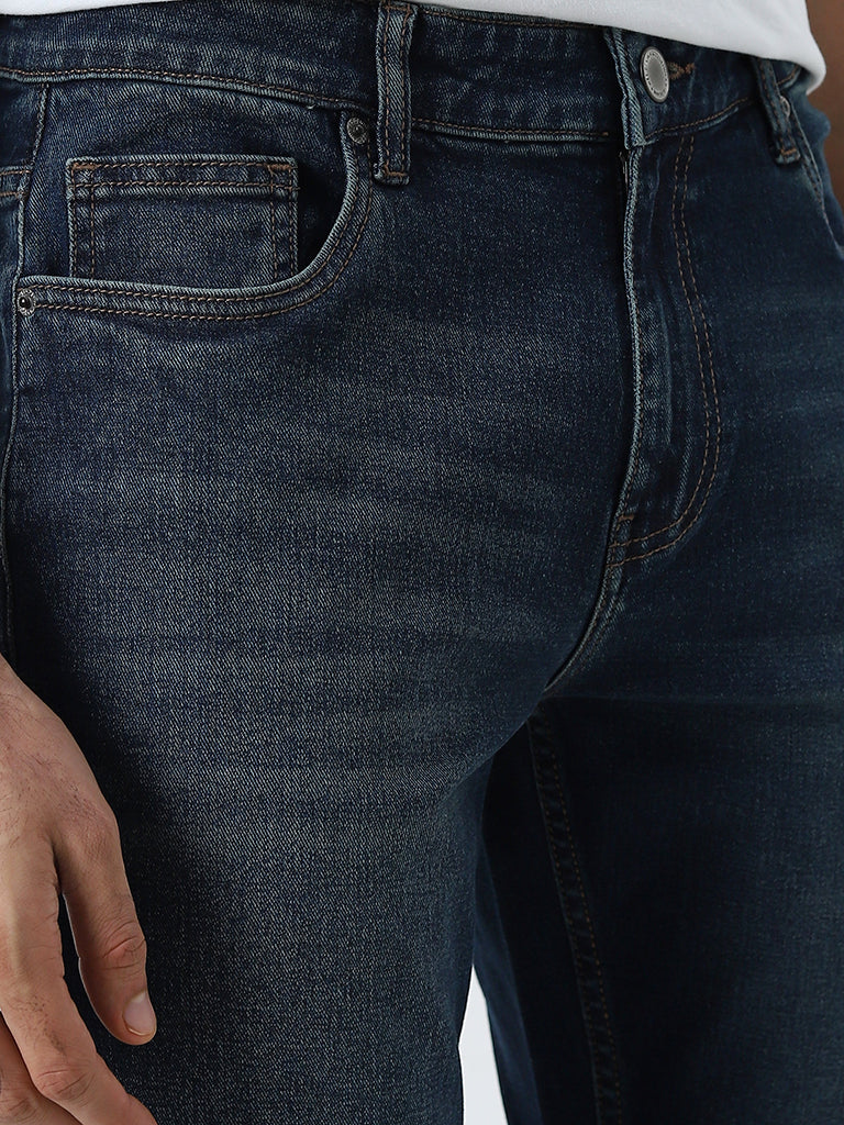 WES Casuals Dark Blue Washed Slim - Fit Mid - Rise Jeans