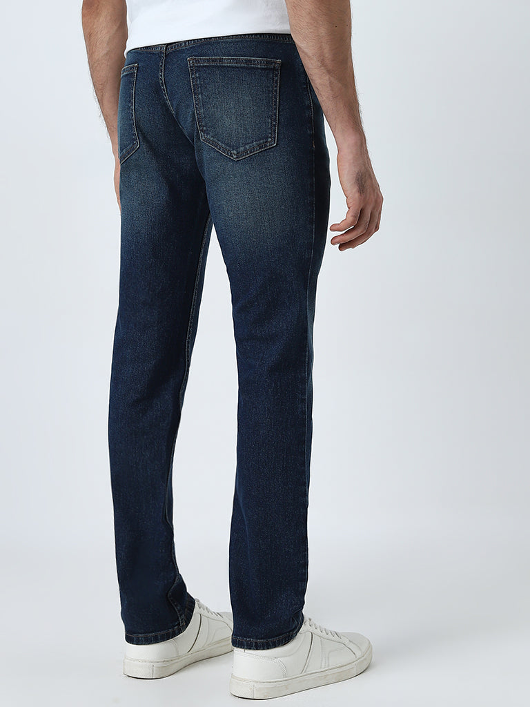 WES Casuals Dark Blue Washed Slim - Fit Mid - Rise Jeans