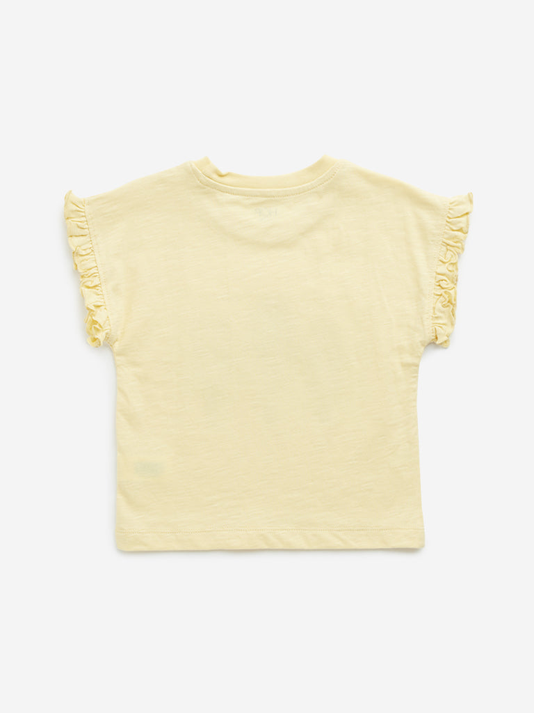 HOP Kids Yellow Ice-Cream Embellished Cotton T-Shirt