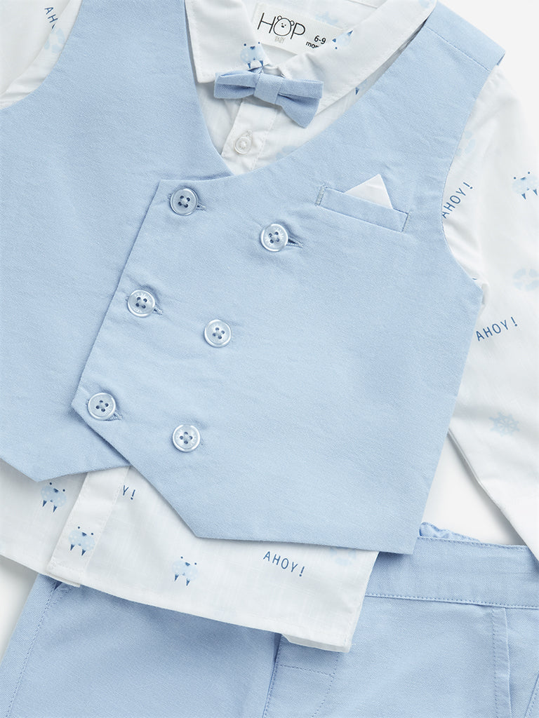 Westside HOP Baby Boy's Light Blue Cotton Shirt, Waistcoat, Trousers & Bow Set for Casual Wear Zoomed View