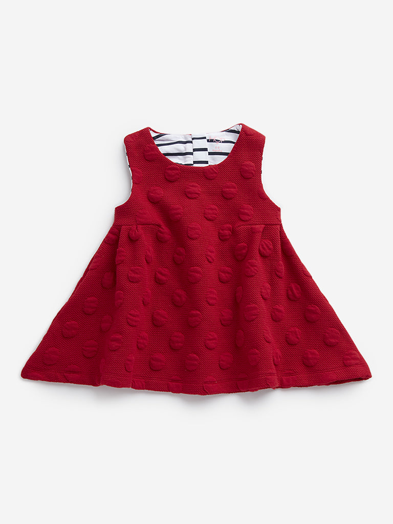 Buy HOP Baby Red Self Textured Cotton A Line Dress from Westside
