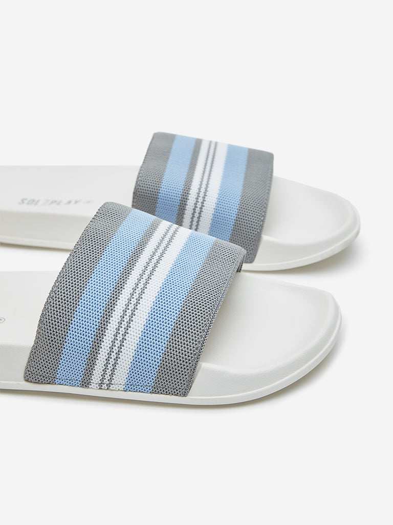 Westside SOLEPLAY Men's Grey Stripe Printed Pool Slides for Casual Wear Zoomed View