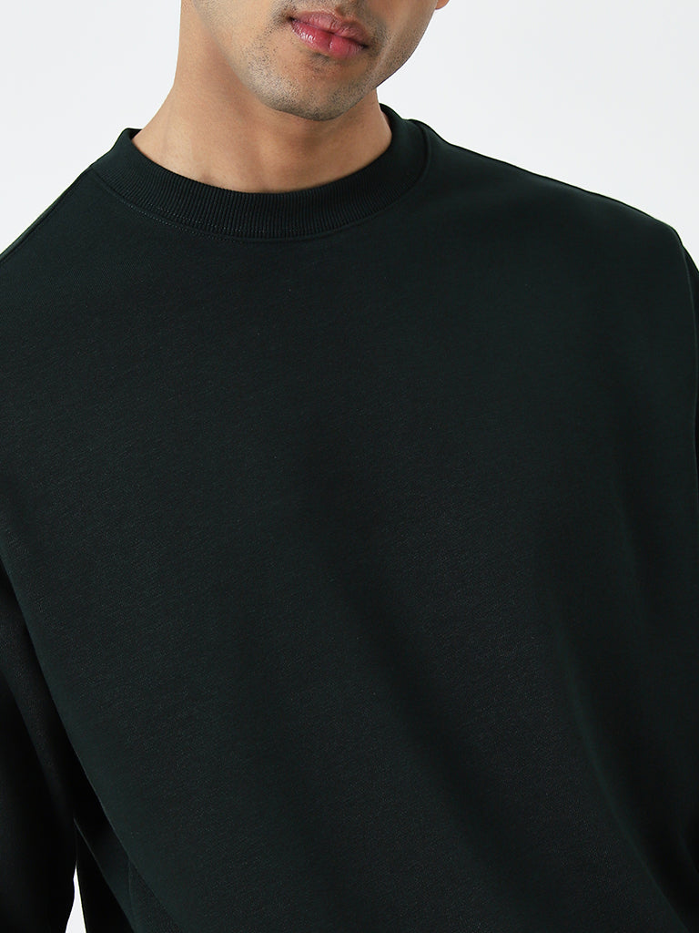 Westside WES Casuals Men's Dark Green Relaxed-Fit Cotton-Blend Sweatshirt for Casual Wear Zoomed View