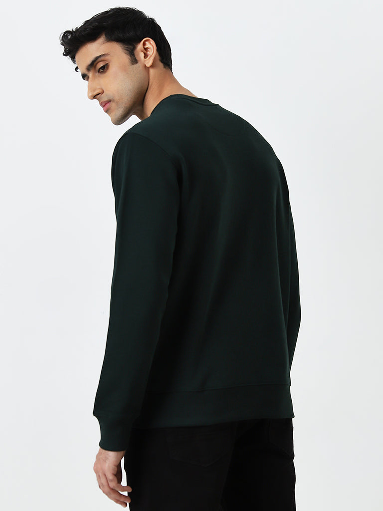 Westside WES Casuals Men's Dark Green Relaxed-Fit Cotton-Blend Sweatshirt for Casual Wear Back View