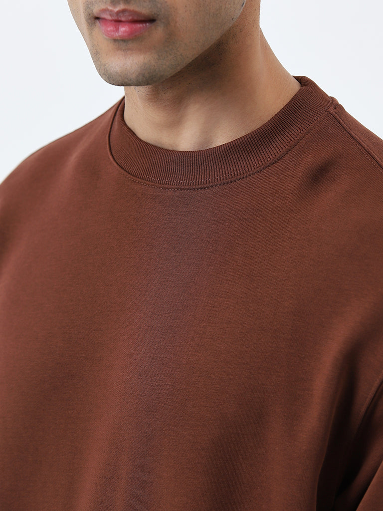 Westside WES Casuals Men's Brown Relaxed-Fit Cotton-Blend Sweatshirt for Casual Wear Zoomed View