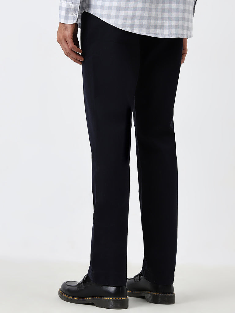 Westside WES Casuals Men's Navy Relaxed-Fit Mid-Rise Cotton-Blend Chinos for Casual Wear Back View